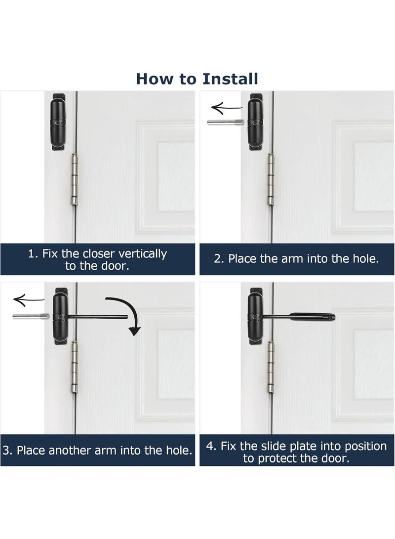 2 Pack Safety Spring Door Closers 4-1/4 inch Automatic Door Closer Residential, Auto Door Closer Adjustable Closing Door Hinge to Convert Hinged Doors to Self-Closing, Black - Image 2